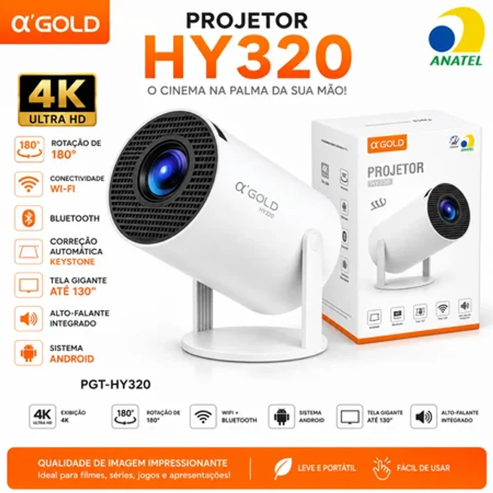 Projetor Smart HY320 resolução 4K HD AGOLD