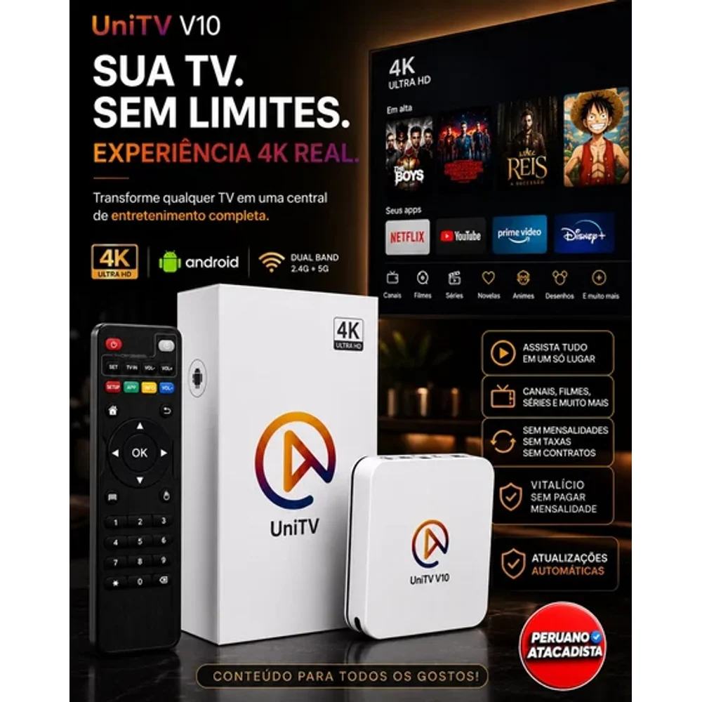 UNI TV Conversor V10 4K Full HD Muitos canal vitalicio
