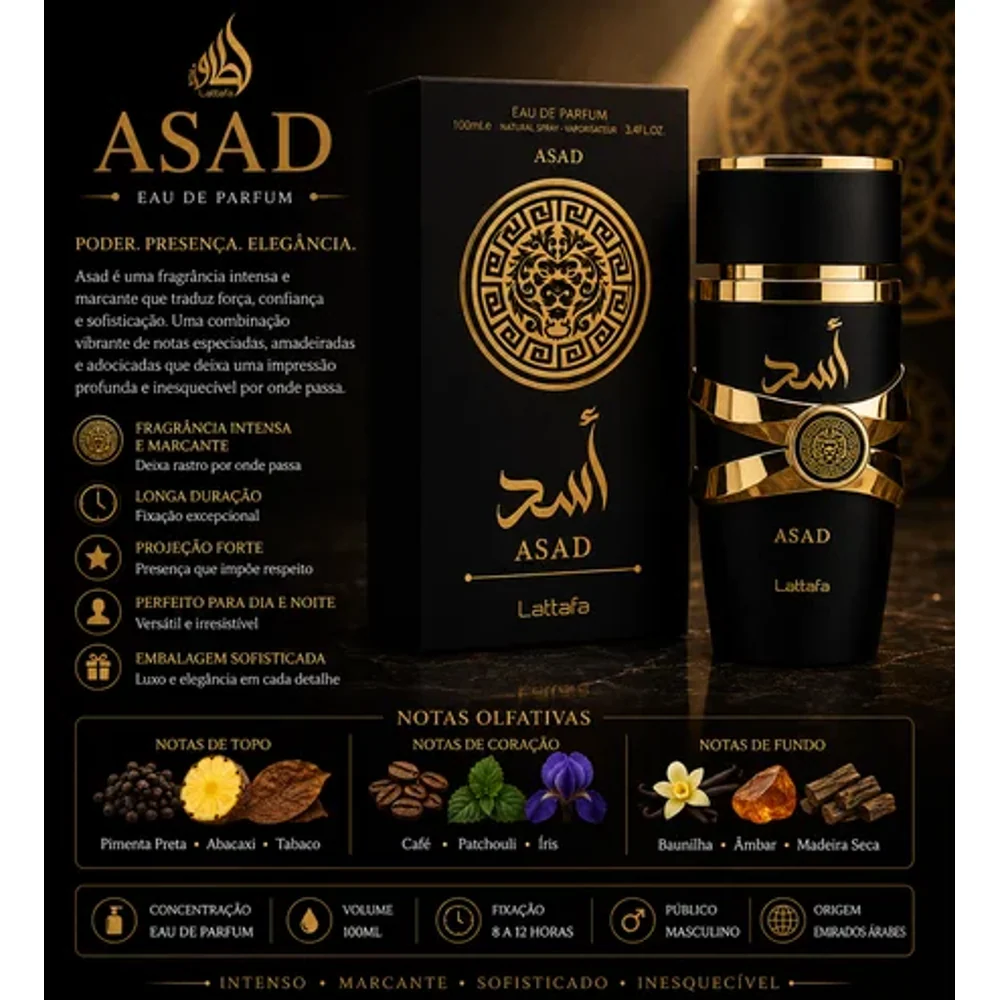 Perfume Árabe Asad Lataffa 100ML Linha Premium