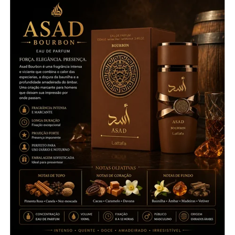 Perfume Árabe Asad Bourbon Lataffa 100ML Linha Premium