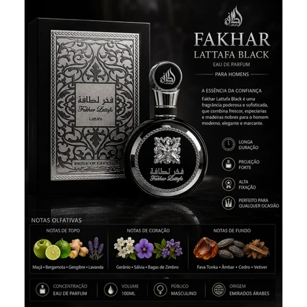 Perfume Árabe Fakhar Lataffa Black Men EDP 100ML