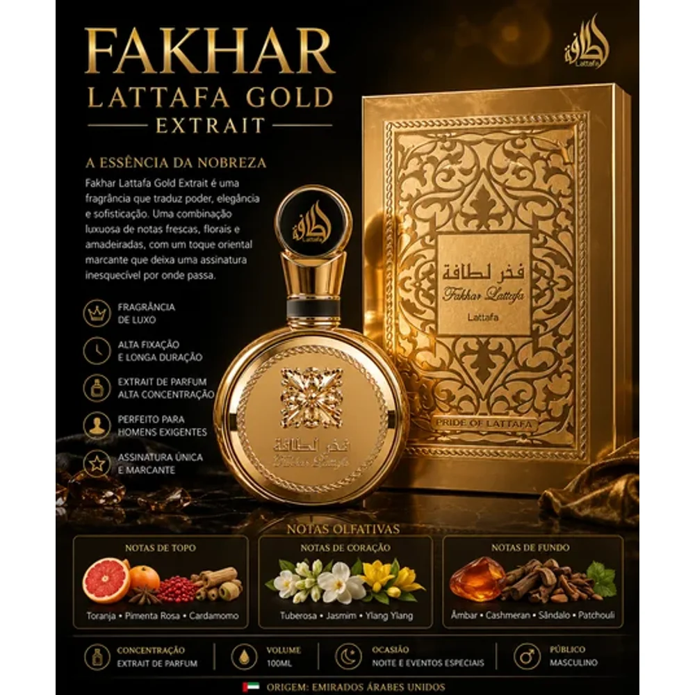 Perfume Árabe Fakhar Lataffa Gold Extrait 100ML