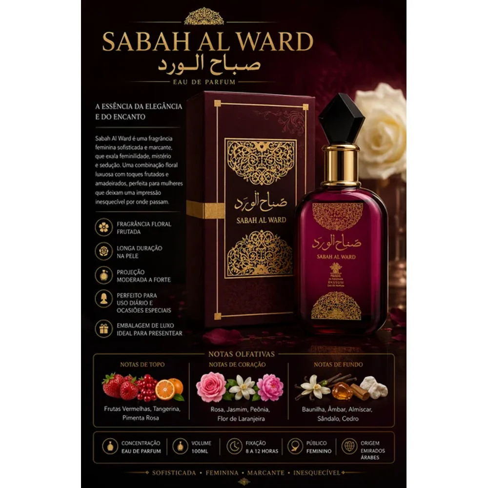 Perfume Árabe Feminino Al Wataniah Sabah Al Ward 100mL
