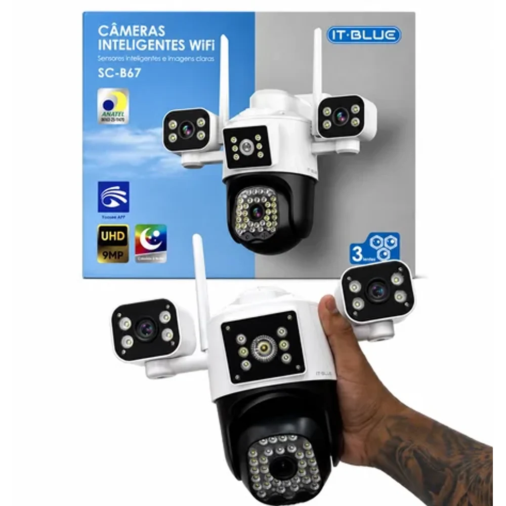 Camera Inteligente 3 lentes WiFi UHD 9MP SC-B67