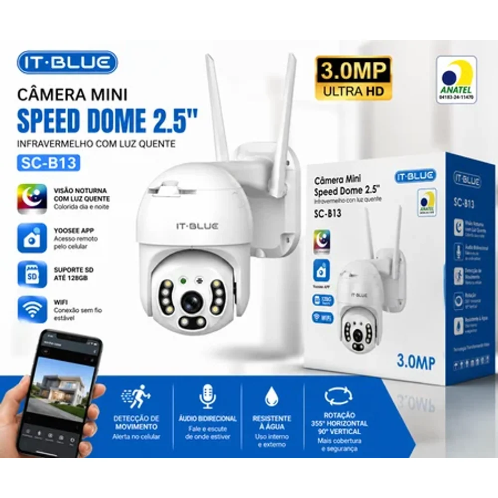 Câmera WIFI Inteligente Speed Dome 3.0MP +10 funções SCB13