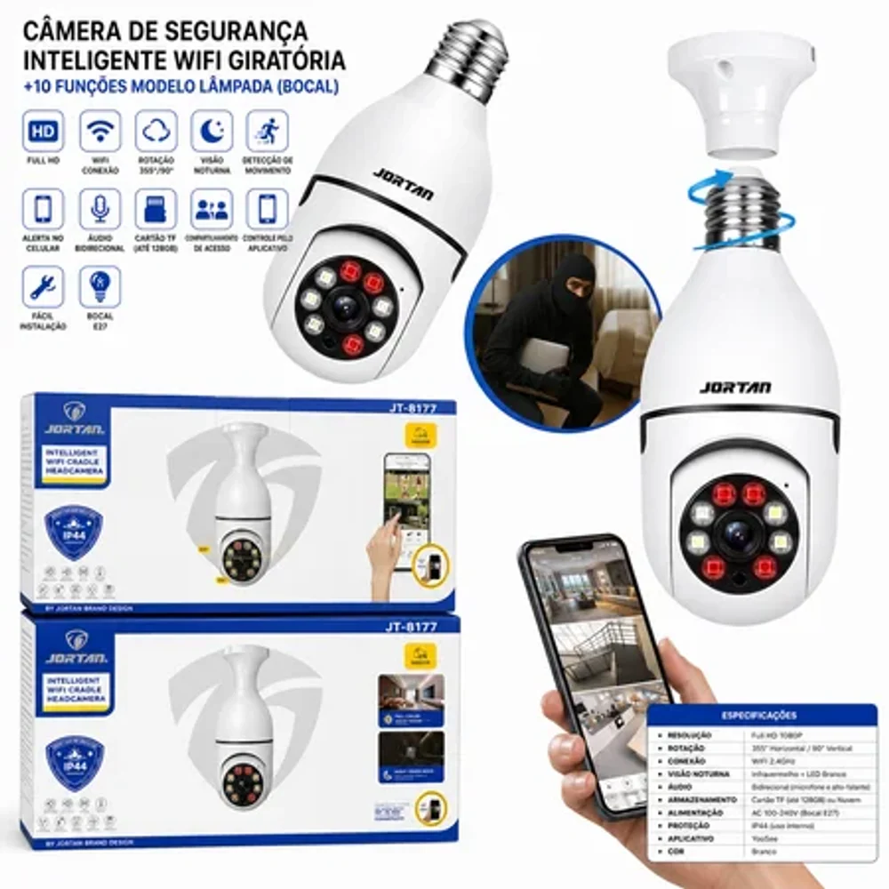 Câmera de Segurança Inteligente WIFI Lâmpada - Câmeras em Goiânia