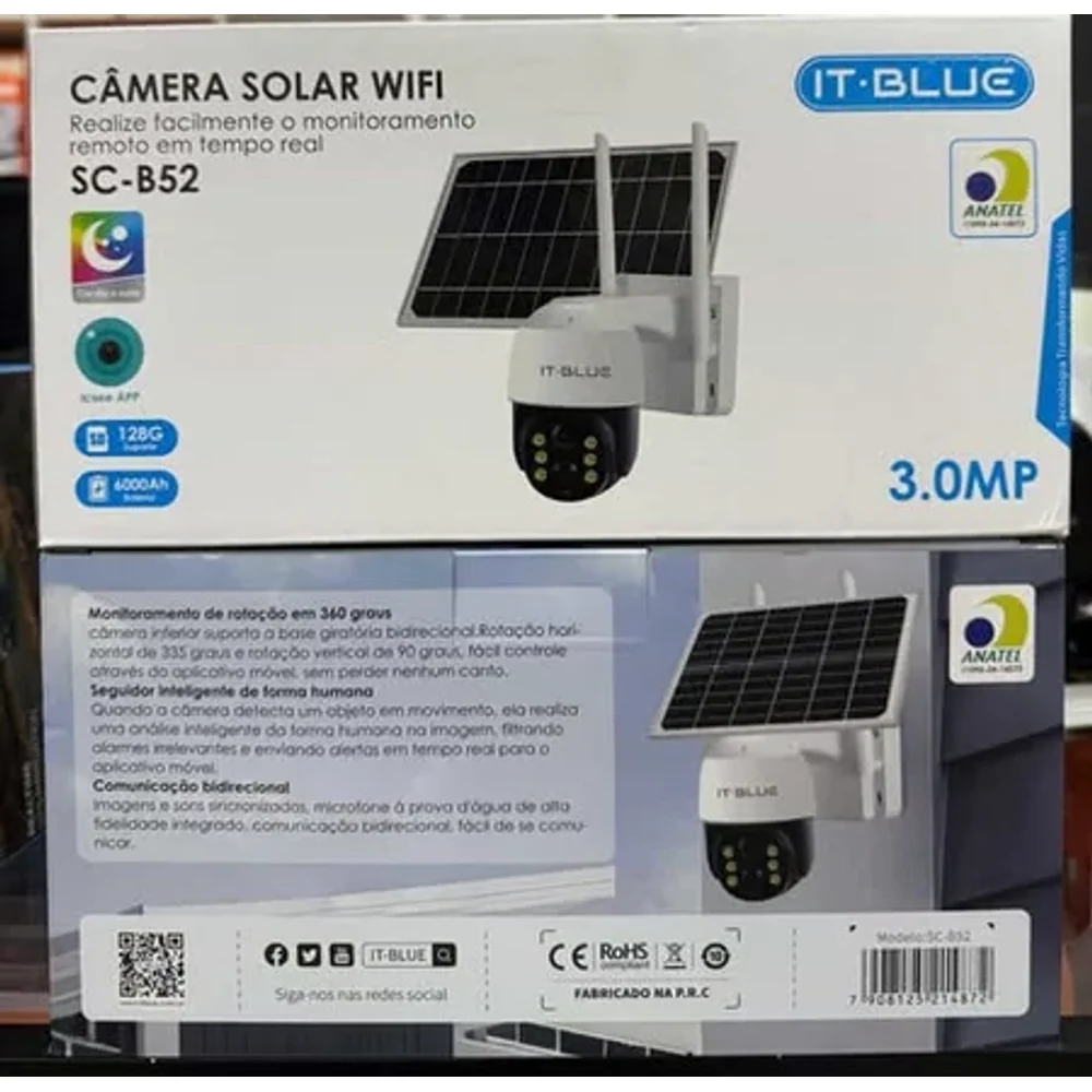 Câmera de Segurança Solar WI-FI 3.0MP +10 funções 128GB