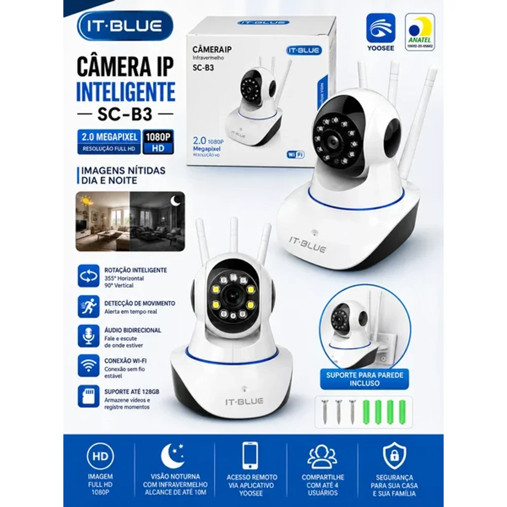 IT BLUE Câmera Babá Eletrônica WiFi Full HD