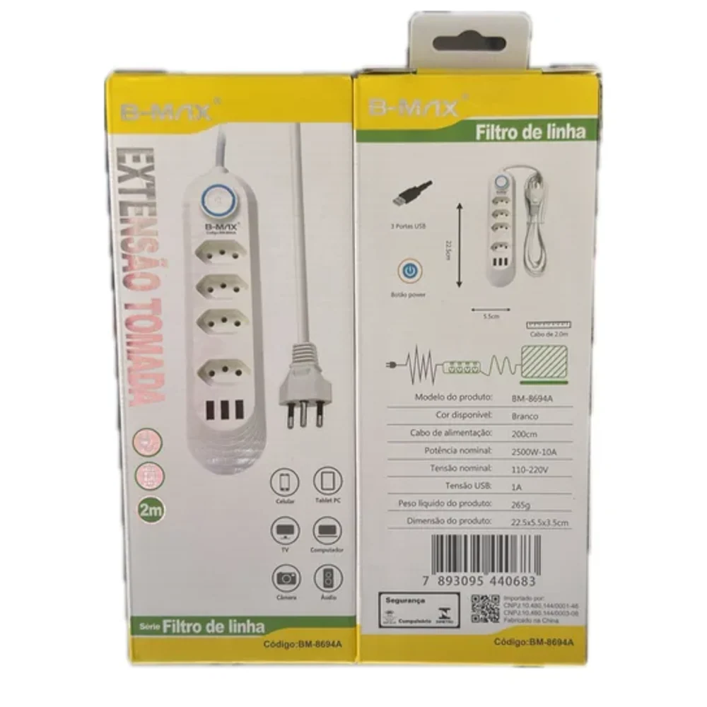 Extensão Tomada 110-200V 2500W-10A BM8694A - Eletrônicos em Goiânia