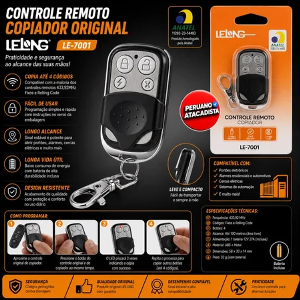 Controle remoto copiador original LELONG LE-7001