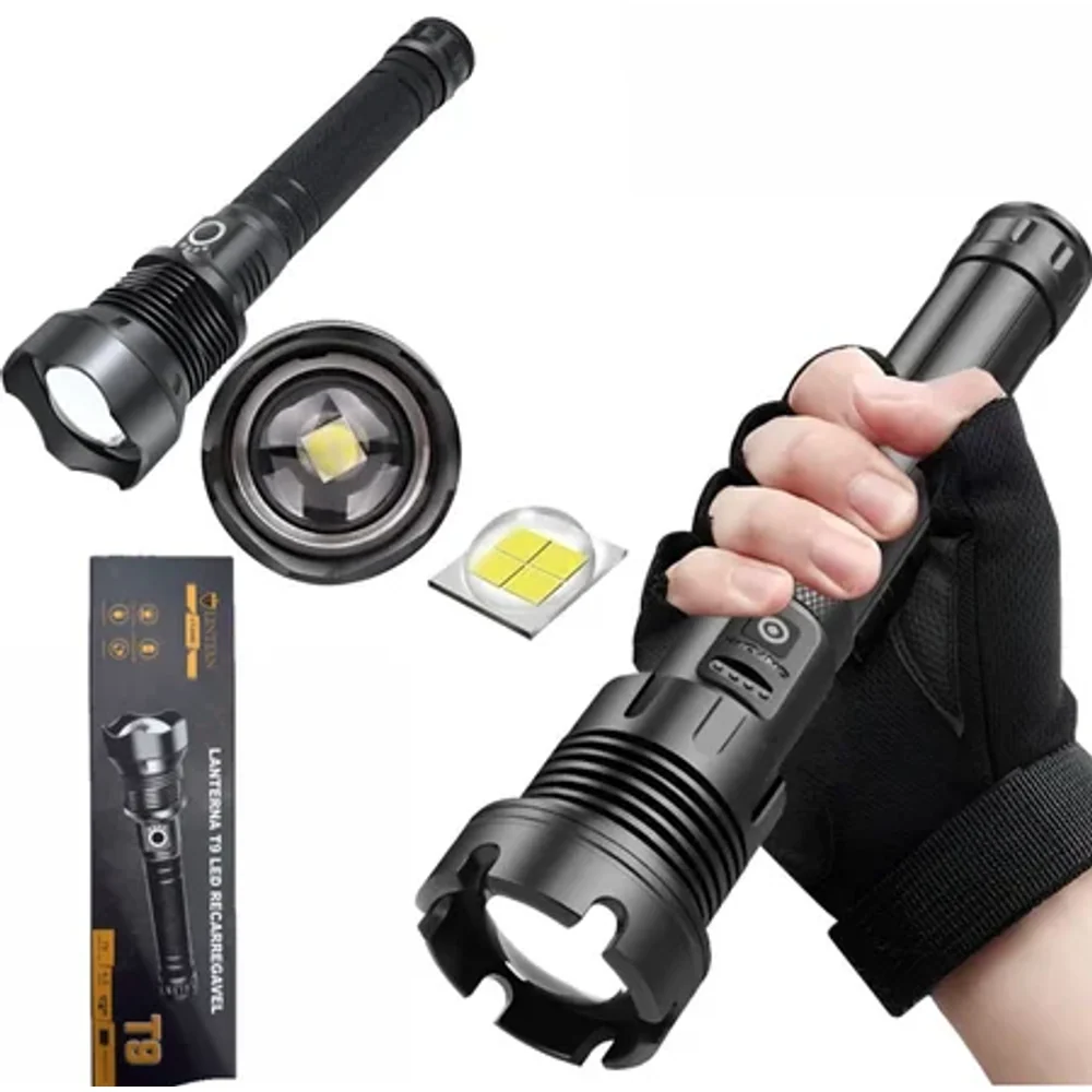 Lanterna Led Recarregável T9 Tática Lanterna Led Recarregável T9 Tática - Luminárias em Goiânia