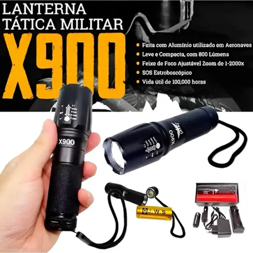 Lanterna Potente Tática Militar X900 led com zoom - Luminárias em Goiânia