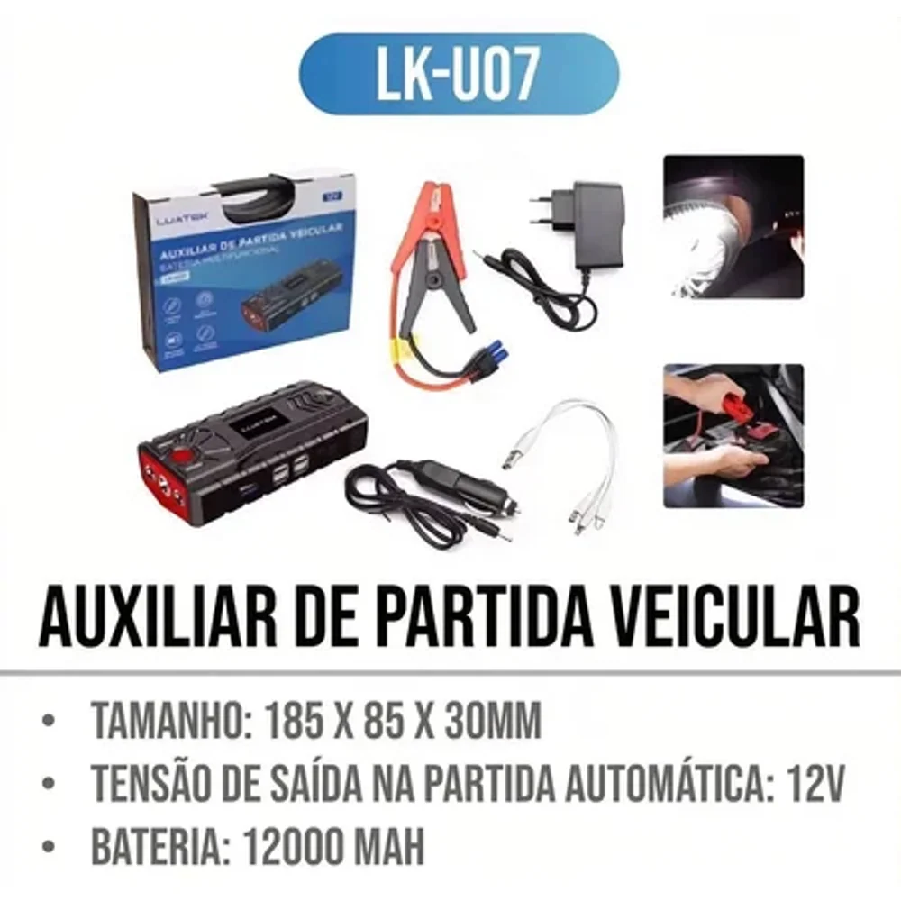 Auxiliar de partida veicular 12000mAh 12V LKU07