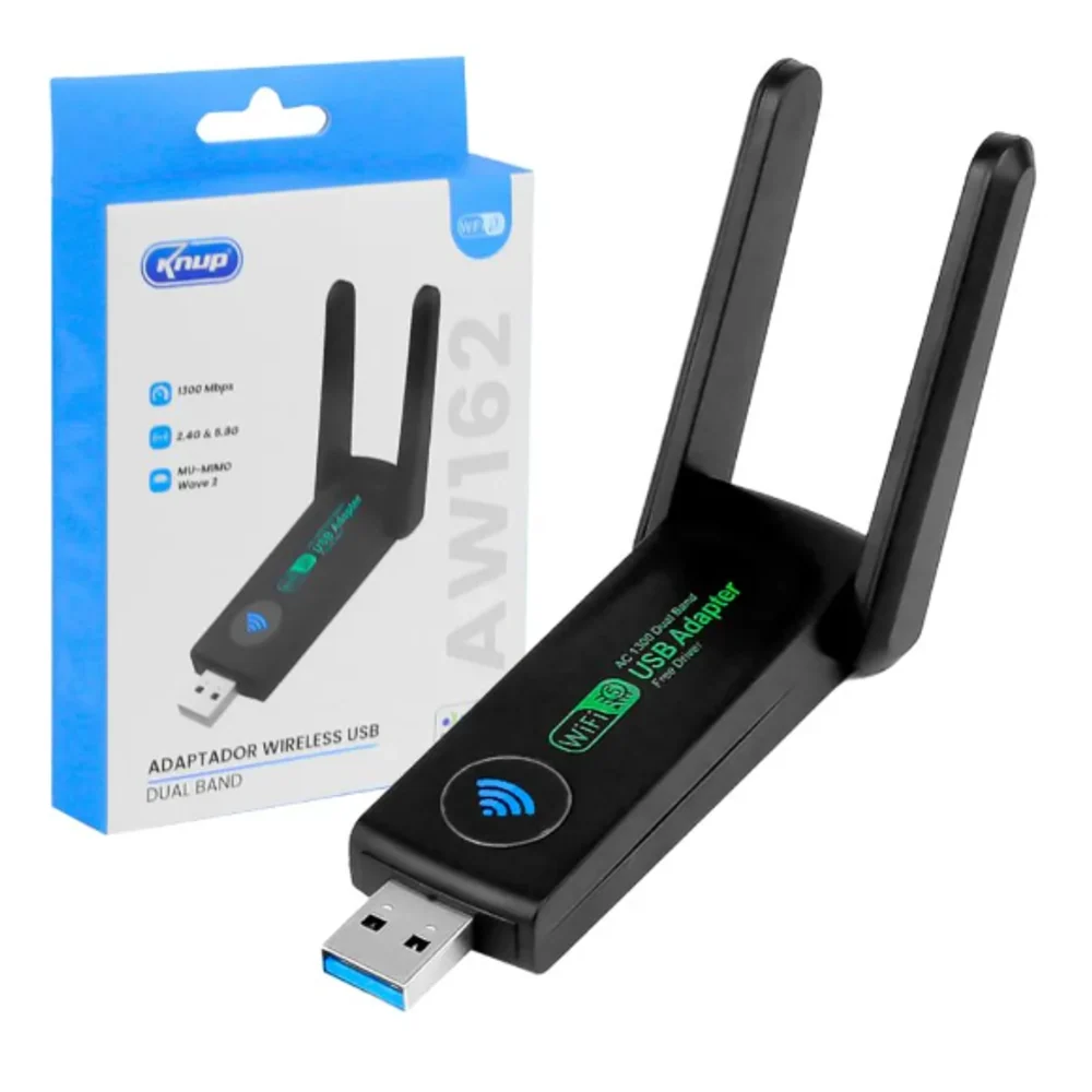 Adaptador Wireless Wi-Fi Dual Band 2,4G 5G 1300Mbps USB - WI-FI em Goiânia