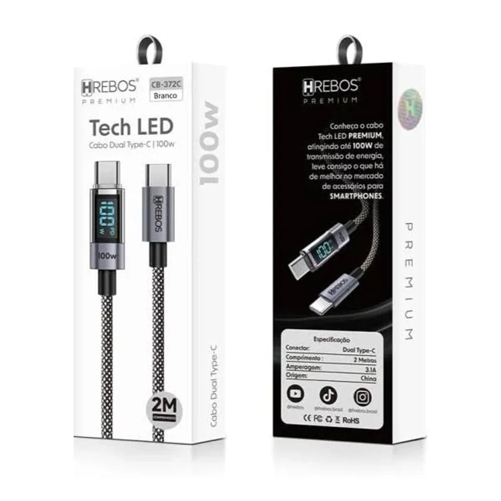 TECH LED CABO DUAL TIPO C 100W TECH LED CABO DUAL TIPO C 100W - Acessórios em Goiânia