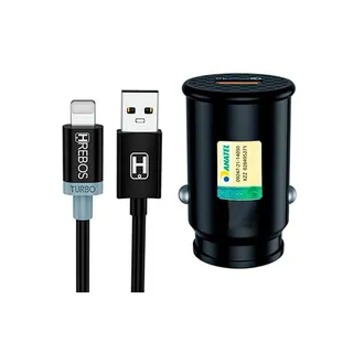 Carregador Veicular Turbo HRebos HS-308i QC4.0 com cabo de Lightning — foto 2