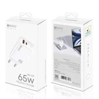 Carregador Turbo 65w Tipo C Hrebos Original Para Celular Branco — foto 1