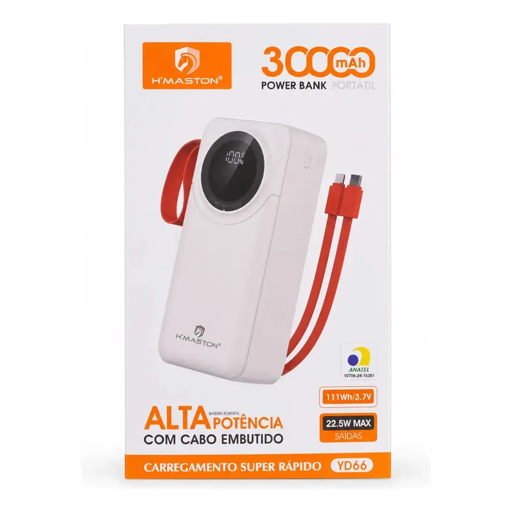 HMASTON Carregador Power Bank YD-66 30000mah Pd 22,5W Rápido Com Lanterna Led